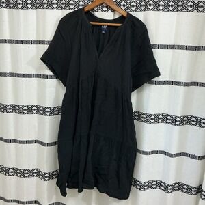 GAP Black Gauze Tiered V‎ Neck Short Sleeve Casual Mini Dress Women's M